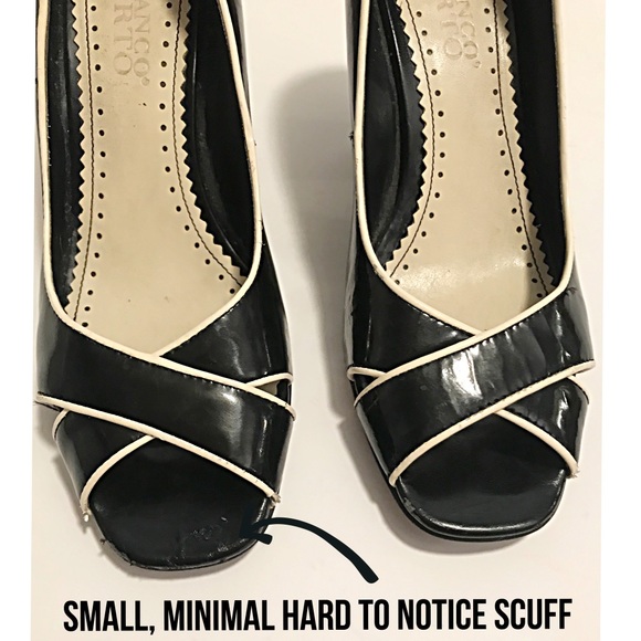 Franco Sarto, Black Patent Leather Peep Toe Heels - Picture 3 of 10